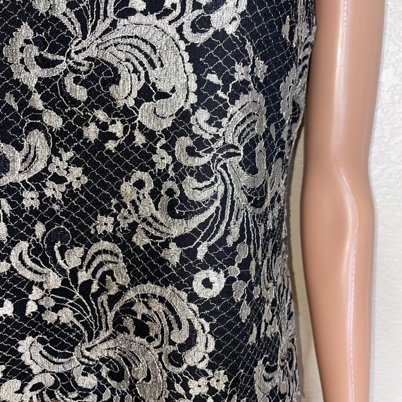 Talbots Sleeveless Black Silver/White Lace Floral Lined Formal Top SZ 4 zip up - Picture 5 of 10